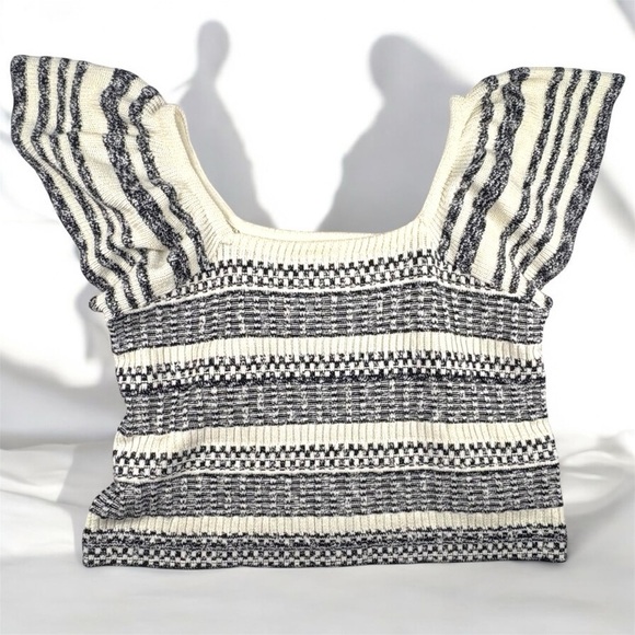Treasure & Bond Striped Knit Women's 3X Crop Top Cable Knit Flutter Off Sleeves - Picture 3 of 7